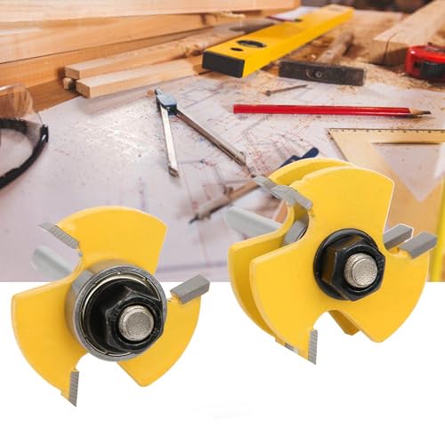 Langlebiger 3-Teth-T-Shape-Router-Bit 1/4 Wellenholzwerkzeug für Holz-MDF-Spanplatte, 2 PCS-Kit für Vielseitige Verwendung von Aramox