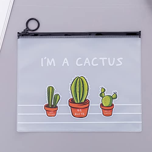 Translucent PVC Reißverschlussbagendatei Tasche, PVC Transparent Bleistift mit Ringen, Stationery Storage Bag für Schulbüro, Staubdicht, Wasserdicht, Einfach zu Bedienen und (Drei Kaktus) von Aramox
