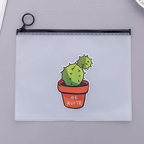 Translucent PVC Reißverschlussbagendatei Tasche, PVC Transparent Bleistift mit Ringen, Stationery Storage Bag für Schulbüro, Staubdicht, Wasserdicht, Einfach zu Bedienen und (EIN Kaktus) von Aramox