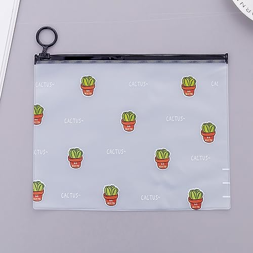 Translucent PVC Reißverschlussbagendatei Tasche, PVC Transparent Bleistift mit Ringen, Stationery Storage Bag für Schulbüro, Staubdicht, Wasserdicht, Einfach zu Bedienen und (Mehrfach Kaktus) von Aramox