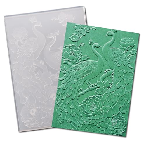 Arbuya 3D-Kunststoff-Prägeschablonen für Kartenherstellung, 3D-Pfauen-Textur, Prägeschablone für Scrapbooking, Papierbasteln, Heimdekoration von Arbuya