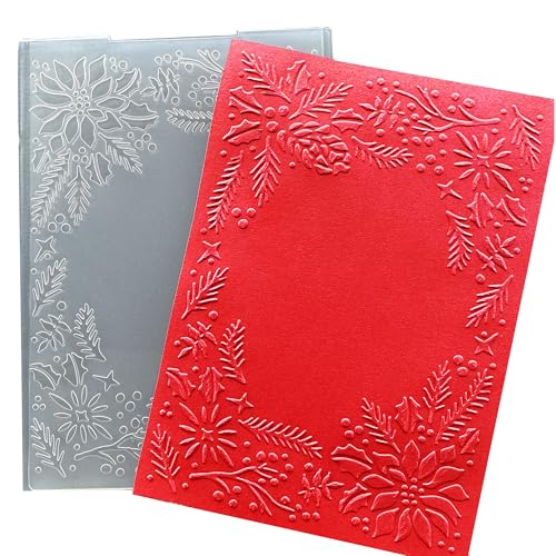 Arbuya 3D-Weihnachts-Prägeschablonen aus Kunststoff für Kartenherstellung, immergrüne Stechpalmenblätter, Rahmen, Prägeschablone für Geschenkanhänger, Papierbasteln, Heimdekoration, 12,7 x 17,8 cm von Arbuya