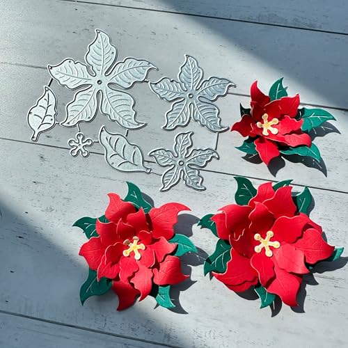 Arbuya 3D-Weihnachtsstern-Metall-Stanzformen für Kartenherstellung, Weihnachtsblumen, Stanzschablonen für DIY, Scrapbooking, Album, dekorative Prägepapier-Stanzformen für Kartenherstellung von Arbuya