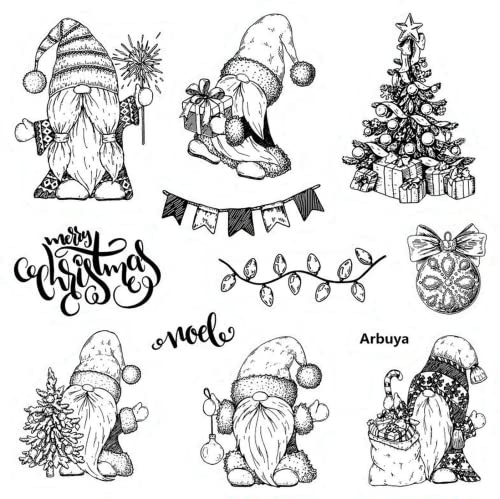 Arbuya Frohe Weihnachten Zwerg Weihnachtsbaum Kugeln Klar Stempel für Karten Herstellung Dekoration und Scrapbooking Gummistempel zum Basteln von Arbuya