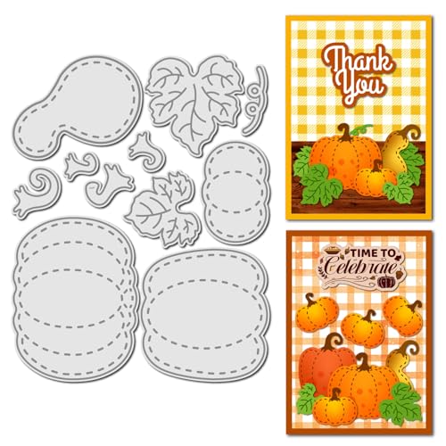 Arbuya Metall-Stanzformen in Kürbisform mit 2 Blättern – Ernteschablone für Herbstkarten, Thanksgiving, Dekoration, Scrapbooking, Papierbasteleien von Arbuya