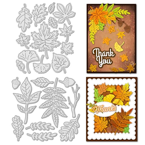 Arbuya Metall-Stanzformen mit Herbstblättern, Ahorn, Eiche, Ginkgo und Tannenzapfen, für Kartenherstellung, Scrapbooking und Papierbastelarbeiten, Dekoration, 23 Stück von Arbuya