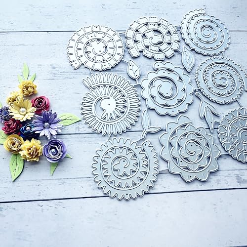Arbuya Metall-Stanzformen mit Spiralblumen, 9 Blumenstile, für Kartenherstellung, Gänseblümchen-Rosen, fließende Stanzformen, Stanzschablonen für DIY, Scrapbooking, Album, dekorative Arbuya Metall-Stanzformen mit Spiralblumen, 9 Blumenstile, für Kartenherstellung, Gänseblümchen-Rosen, fließende Stanzformen, Stanzschablonen für DIY, Scrapbooking, Album, dekorative von Arbuya