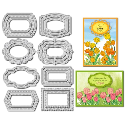 Arbuya Metall-Stanzschablone für Hintergrundrahmen, 8 einzigartige Stile, Nesting-Etikettenrahmen-Stanzformen mit Nähten und Quilt-Design zum Basteln, Scrapbooking, Kartenherstellung, Geburtstagsparty von Arbuya
