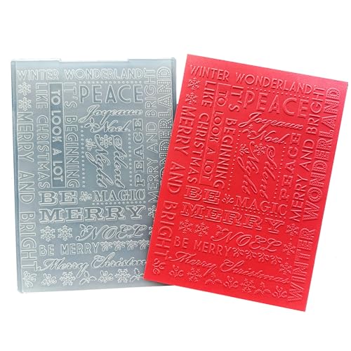 Arbuya Prägeschablone aus Kunststoff mit Weihnachtsmotiven für Kartenherstellung oder Tagebuch, Weihnachtsfreude, Noel, Frieden und Winterwunderland, Prägeschablone für Geschenkanhänger, Papierbasteln von Arbuya