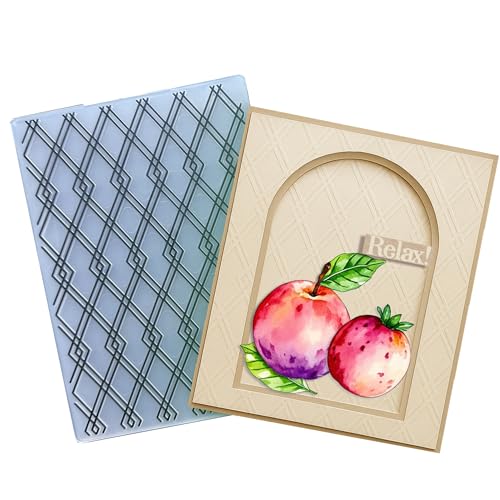 Arbuya Quadratische Kunststoff-Prägeschablonen für Kartenherstellung, karierter Hintergrund, Prägeschablone, Bastelmappen, Schablonen für Scrapbooking, Fotoalbum, Dekoration, 12,7 x 17,8 cm von Arbuya
