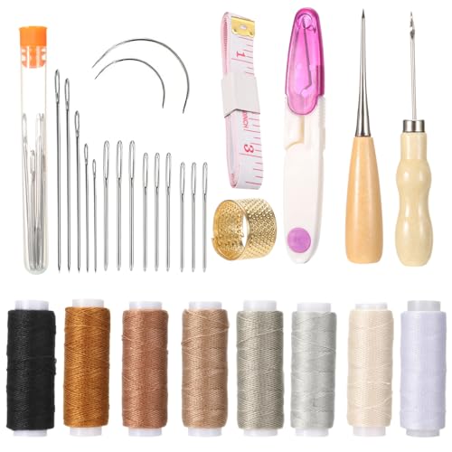 Leder Nähset Hand Leder Werkzeug Set Lederwerkzeug Set Ledernähset Leather Sewing Kit Leder Nähnadeln für Lederhandwerksprojekte DIY-Näharbeiten 30 Stück von Arcjunys