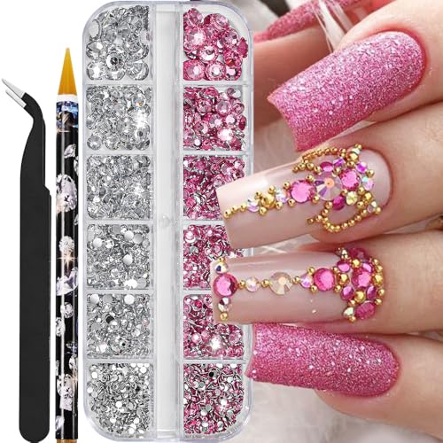 Strasssteine Nägel Rhinestones 5 Größen Nagel Steine Glitzersteine Nägel Steinchen für Nägel Nail Gems Nail Rhinestones Flatback Strasssteine Set mit Pinzette und Dotting Pen für Nagel Bekleidung DIY von Arcjunys
