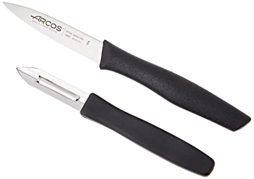 Arcos | Staffelmesser + Kartoffelschäler-Set | 2-teiliges Messer | Kartoffelschälmesser | Edelstahl Nitrum | Klinge 85 mm und 60 mm | umweltfreundliche Verpackung | Farbe schwarz (810100) von Arcos