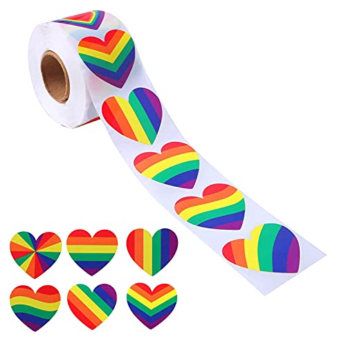 Ardorman 500 Stück/Rolle LGBT Sticker, Regenbogen Herz Rainbow Pride Rainbow Sticker Rolle, Regenbogen Flagge Aufkleber, Regenbogenband-Aufkleber Für Gay Pride Feiern von Ardorman