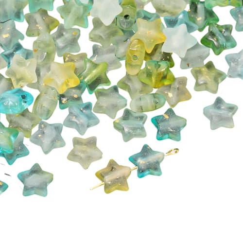 1 Stück Acryl-Perlen in Sternform mit fünf Punkten, Farbverlauf, funkelndes Gold-Finish, Bastelbedarf für handgefertigte Schmuckherstellung, einzigartige Fünf-Punkt-Sternperle für Schmuck von Arecobticy