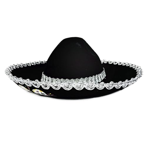 Arecobticy Mexiko-Hut für Kinder, mit verstellbarem Riemen, Totenkopf-Muster, für Outdoor-Aktivitäten und Themenveranstaltungen, Festivals, Versammlungen, Dia de Muertos Hut von Arecobticy