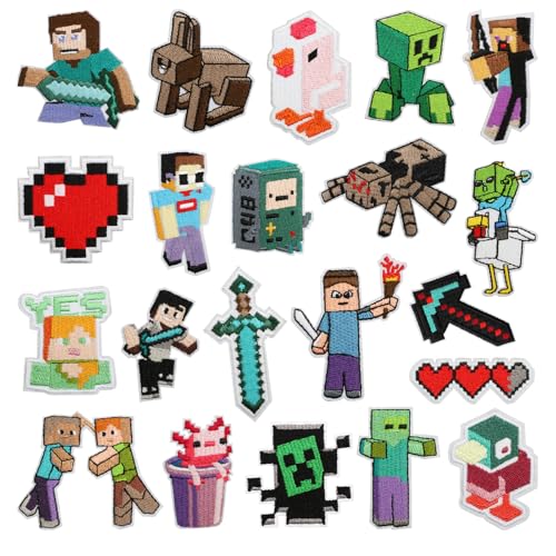 21 Stück Videospiel-Flicken zum Aufbügeln Kinder, Videospiel Spiel Bügelflicken, Patches zum Aufbügeln, Bügelbilder Kinder für Jacken, Jeans, Rucksäcke, T-Shirt von Areiknim