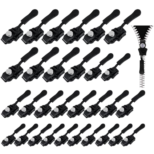 30 Stück Reissverschluss Zipper, 3 Größen Universal Reißverschluss Zipper Ersatz, Abnehmbarer Reisverschluss-Reparatursetfür Jacken, Rucksäcke, Koffer, Schlafsäcke (Schwarz) von Areiknim