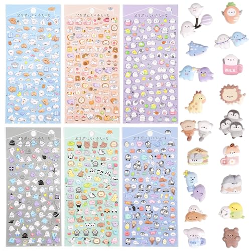 600+ 3d Sticker, 6 Blatt Süße Puffy Sticker, Mini-Aufkleber Kinder, Kawaii Tiere Aufkleber, Wasserdicht Tiere DIYSticker Set für Handyhüllen, Notizbuch, Scrapbooking von Areiknim