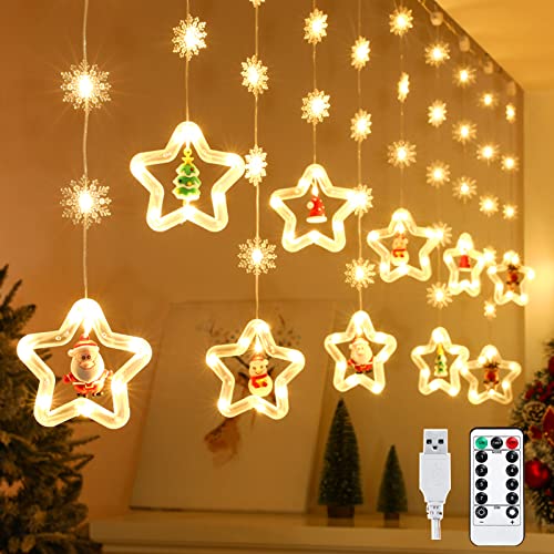 LED Sterne Lichterkette, Arespark 3M LED Lichtervorhang + 2,7M USB Kable, 120 LED Weihnachtsbeleuchtung 8 Modi IP65 mit Weihnachtsbaum Weihnachtsmann Für Weihnachten Balkon Hochzeit von Arespark