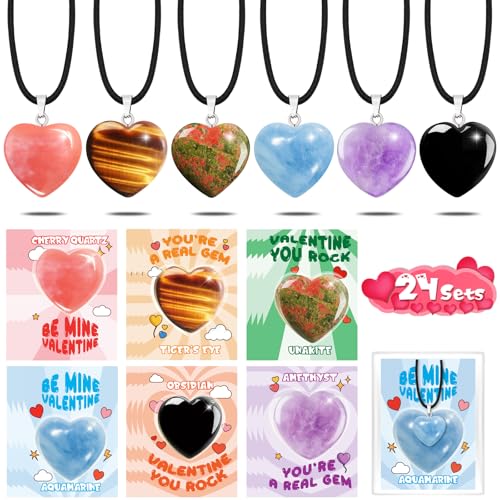 Arfun Valentinstagskarten, Geschenke für Kinder, Schule, 24 Stück, Herz-Kristall-Halsketten, Valentinstags-Geschenktüten für Klassenzimmer, Valentinstagstausch, Partygeschenke, Stein-Anhänger für Arfun Valentinstagskarten, Geschenke für Kinder, Schule, 24 Stück, Herz-Kristall-Halsketten, Valentinstags-Geschenktüten für Klassenzimmer, Valentinstagstausch, Partygeschenke, Stein-Anhänger für von Arfun