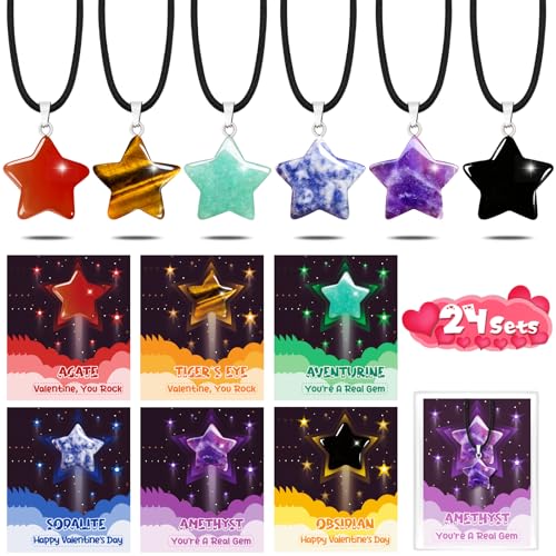 Arfun Valentinstagskarten, Geschenke für Kinder, Schule, 24 Stück, Stern-Edelstein-Halsketten, Valentinstags-Geschenktüten für Klassenzimmer, Valentinstagstausch, Partygeschenke Arfun Valentinstagskarten, Geschenke für Kinder, Schule, 24 Stück, Stern-Edelstein-Halsketten, Valentinstags-Geschenktüten für Klassenzimmer, Valentinstagstausch, Partygeschenke von Arfun