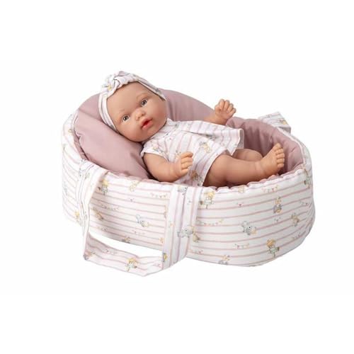 ARIAS Elegance 26 cm PILLINES Puppe mit passender Kleidung und Tragetasche in Rosa- und Weißtönen und gestreiftem Druck mit Bären, in Tasche, Spielzeug für Kinder Aller Altersgruppen (ARI50894) von Arias