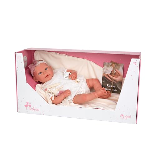 ARIAS Reborn Naroa Puppe mit Decke und Puppe, 45 cm, realistisches Baby mit Kleidung, Schnuller und Schnuller, Vinylspitze und weichem Körper, Spielzeug für Jungen und Mädchen ab 3 Jahren (ARI98088) von Arias