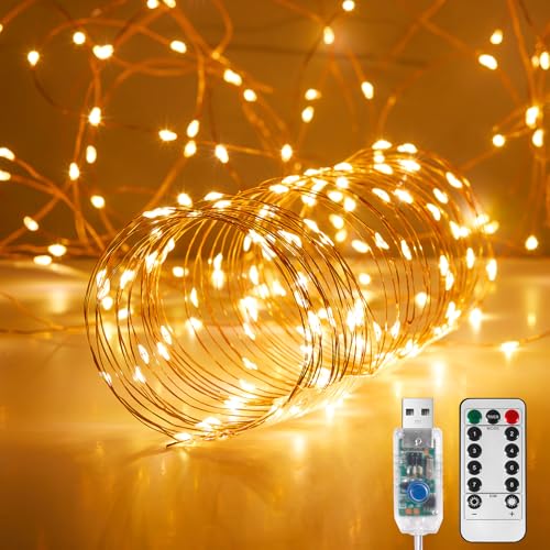 Ariceleo USB LED-Fee-Lichterkette, 1 Packung 10M Kupferdraht-Funkellichter mit Fernbedienung & Timer, 8 Modi, Wasserdicht, Warmweiße Sternenlichter für Party, Hochzeit, Weihnachten Ariceleo USB LED-Fee-Lichterkette, 1 Packung 10M Kupferdraht-Funkellichter mit Fernbedienung & Timer, 8 Modi, Wasserdicht, Warmweiße Sternenlichter für Party, Hochzeit, Weihnachten von Ariceleo