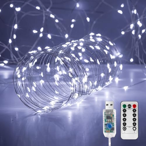 Ariceleo USB LED-Fee-Lichterkette, 1 Packung 10M Kupferdraht-Funkellichter mit Fernbedienung & Timer, 8 Modi, Wasserdicht, Weiß Sternenlichter für Party, Hochzeit, Weihnachten Ariceleo USB LED-Fee-Lichterkette, 1 Packung 10M Kupferdraht-Funkellichter mit Fernbedienung & Timer, 8 Modi, Wasserdicht, Weiß Sternenlichter für Party, Hochzeit, Weihnachten von Ariceleo