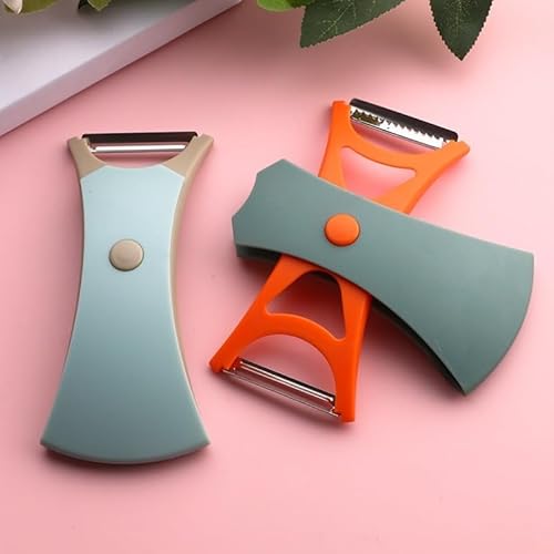 2 in 1 Multifunktionaler Schäler für Obst & Gemüse - Dual Scharfe Edelstahlklingen - Rotierender Schaft, Doppelseitig schwenkbare Klinge (Orange) von Ariettie