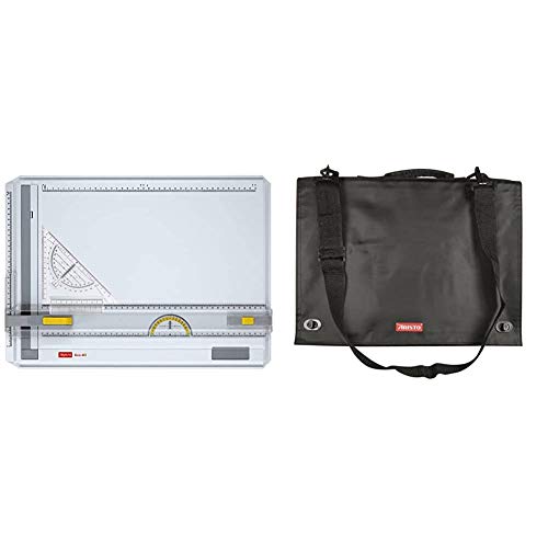 Aristo AR7033 Geo-Board Zeichenplatte (Format: A3, schlagfester Kunststoff) weiß & AR7063 Geo Board Carry Bag (Transporttasche für Zeichenplatten DIN A3) schwarz/rot von Aristo