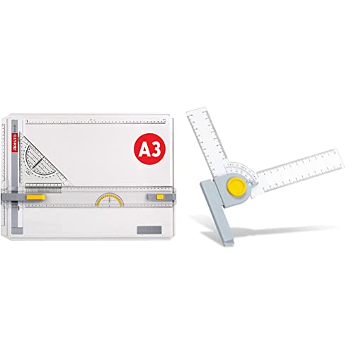 Aristo AR7033 Geo-Board Zeichenplatte (Format: A3, schlagfester Kunststoff, inkl. Schnellzeichendreieck AR7090) weiß & AR7092 Winkelzeichner für Zeichenplatten von Aristo