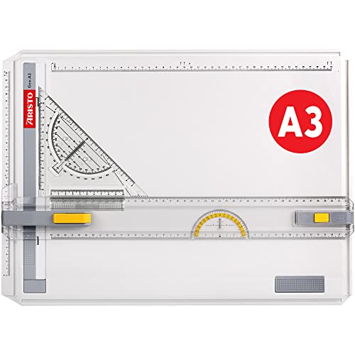 Aristo AR7033 Geo-Board Zeichenplatte (Format: A3, schlagfester Kunststoff, inkl. Schnellzeichendreieck AR7090) weiß von Aristo