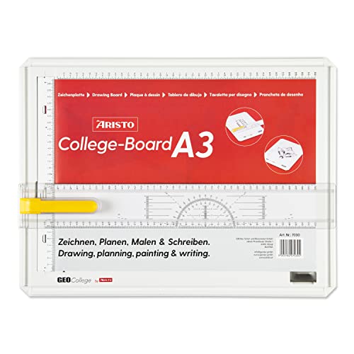 Aristo AR7040 College Board Zeichenplatte (Format A3, schlagfester Kunststoff, mit Zeichenschiene) weiß von Aristo