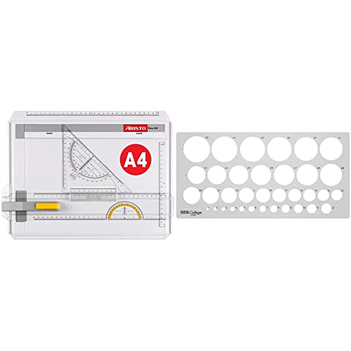 Aristo AR70442 Geo-Board Zeichenplatte (Format: A4, schlagfester Kunststoff) weiß & AH23319 Geo College Schulkreisschablone (35 Kreise, Durchmesser 1-35 mm) grau-transparent von Aristo