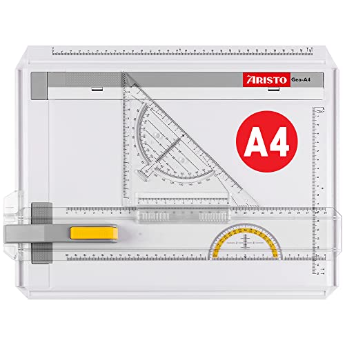 Aristo AR70442 Geo-Board Zeichenplatte (Format: A4, schlagfester Kunststoff, inkl. Schnellzeichendreieck AR7090) weiß von Schneider