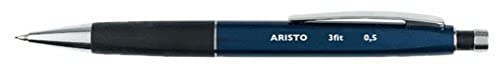 Aristo AR85305 Druckbleistift 3fit 0,50 mm (Ergonomischer Dreikant-Griff, voll versenkbare Metallspitze, Härtegrad Mine HB, integrierter Maxi Radiergummi) metallicblau/schwarz, 10 Stück von Aristo