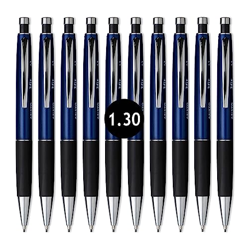 Aristo AR85313 Druckbleistift 3fit 1,30 mm (Ergonomischer Dreikant-Griff, voll versenkbare Metallspitze, Härtegrad Mine HB, integrierter Maxi Radiergummi) metallicblau/schwarz, 10 Stück von Aristo