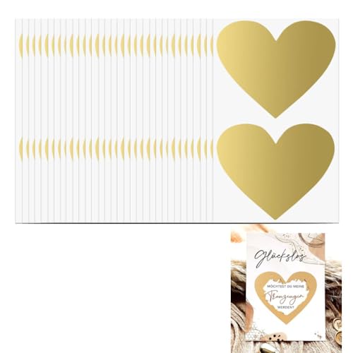 Armastuse 100 Herzförmige Rubbelaufkleber,Rubbellose Selber Machen, Gold Rubbel Etiketten, DIY Rubbeletiketten, Selbstklebendes Rubbeletikett (Gold) von Armastuse