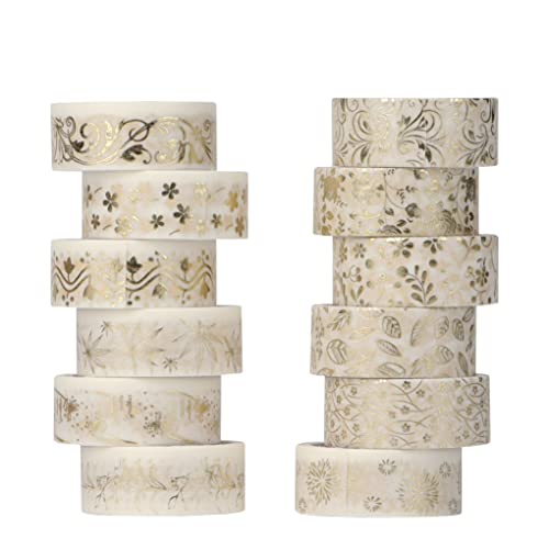Washi Tape Set 12 Rollen - 15 mm breit, Gold Blocking Deko Muster und Reines Weißes Klebeband, Japanisches Abdeckband Dekorieren Sie Ihr Scrapbooking, DIY, Geschenkverpackung, Bullet Journal Washi Tape Set 12 Rollen - 15 mm breit, Gold Blocking Deko Muster und Reines Weißes Klebeband, Japanisches Abdeckband Dekorieren Sie Ihr Scrapbooking, DIY, Geschenkverpackung, Bullet Journal von Armelaudin