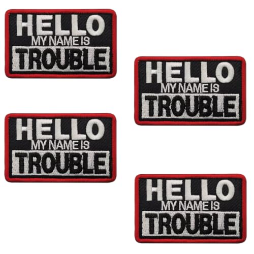 ArmorSmith Humorvoller Klettverschluss-Aufnäher mit Aufschrift "Hello My Name is Trouble" für Rucksäcke, Westen, Hüte, langlebig, bestickt, 7,9 x 4,8 cm, 4 Stück ArmorSmith Humorvoller Klettverschluss-Aufnäher mit Aufschrift "Hello My Name is Trouble" für Rucksäcke, Westen, Hüte, langlebig, bestickt, 7,9 x 4,8 cm, 4 Stück von ArmorSmith
