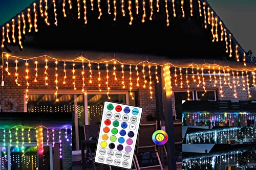 LED Lichterkette Eisregen anti Rost RGB+W 212 Smart LED Snowfall mit Fernbedienung Timer viele Effekte Bunt Warmweiß Kaltweiß Weihnachtsbeleuchtung von Arnusa