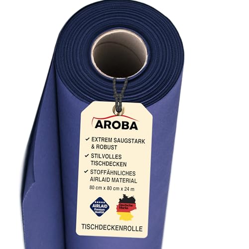 1 Airlaid Tischdeckenrolle 80 cm x 24 m | Perforation für einfaches Kürzen | 30x 0,8m x 0,8m Einweg Tischdecke pro Tischtuchrolle Stoffähnlich Hochzeit Catering Hotel Premium QUALITÄT | Blau von AROBA