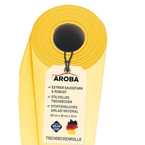AROBA 1x Airlaid Tischdeckenrolle (Gelb, 0,8 m x 24 m) - Stoffähnliche Tischdecke- Hochwertige Tischtuchrolle für Hotel Catering Geburtstag Restaurants Kommunion Taufe von AROBA