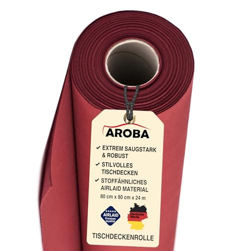 AROBA 1x Airlaid Tischdeckenrolle (Rot Burgund, 0,8 m x 24 m) - Stoffähnliche Tischdecke- Hochwertige Tischtuchrolle für Hotel Catering Geburtstag Restaurants Kommunion Taufe von AROBA