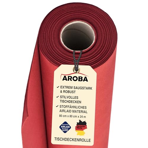AROBA 1x Airlaid Tischdeckenrolle (Rot, 0,8 m x 24 m) - Stoffähnliche Tischdecke- Hochwertige Tischtuchrolle für Hotel Catering Geburtstag Restaurants Kommunion Taufe von AROBA