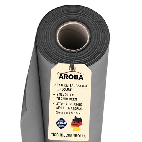 AROBA 2X Airlaid Tischdeckenrollen (Grau, 0,8 m x 24 m) - Stoffähnliche Tischdecke- Hochwertige Tischtuchrolle für Hotel Catering Geburtstag Restaurants Kommunion Taufe von AROBA