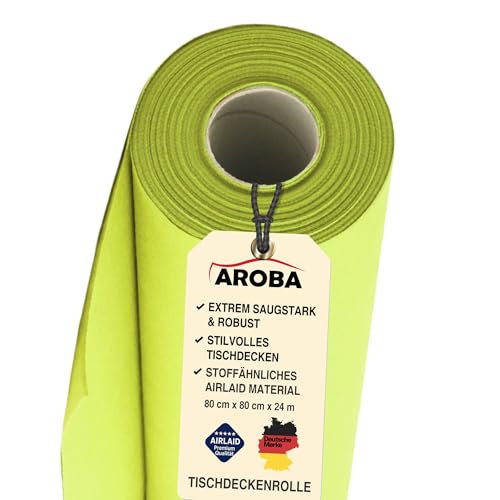 AROBA 2X Airlaid Tischdeckenrollen (Grün Kiwi, 0,8 m x 24 m) - Stoffähnliche Tischdecke- Hochwertige Tischtuchrolle für Hotel Catering Geburtstag Restaurants Kommunion Taufe von AROBA
