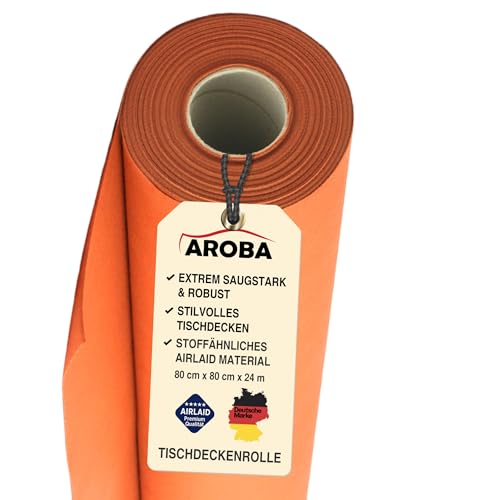 2 Airlaid Tischdeckenrollen 80 cm x 24 m | Perforation für einfaches Kürzen | 30x 0,8m x 0,8m Einweg Tischdecke pro Tischtuchrolle Stoffähnlich Hochzeit Catering Hotel Premium QUALITÄT | Orange von AROBA